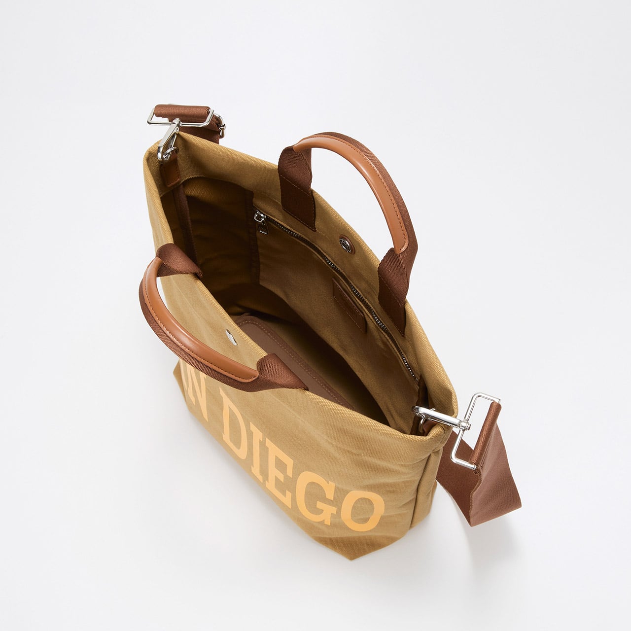 【Breath TOPKAPI】シティ プリント キャンバス スクエアトートバッグ / ショルダー付き ブラウン FREE