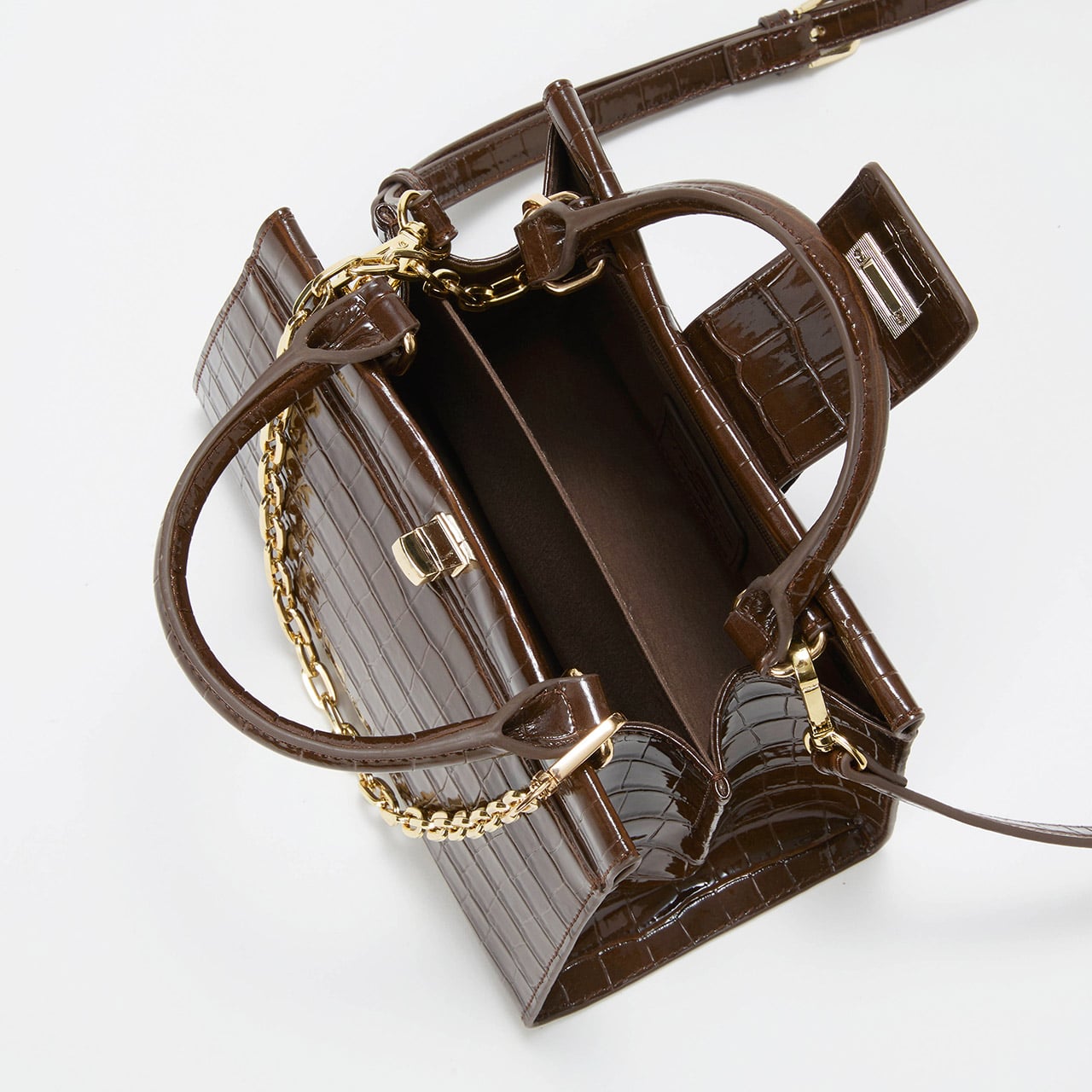 【TREASURE TOPKAPI】クロコ エナメル 2way ハンドバッグ ブラウン FREE