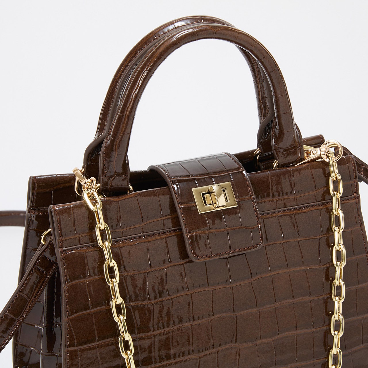 【TREASURE TOPKAPI】クロコ エナメル 2way ハンドバッグ ブラウン FREE