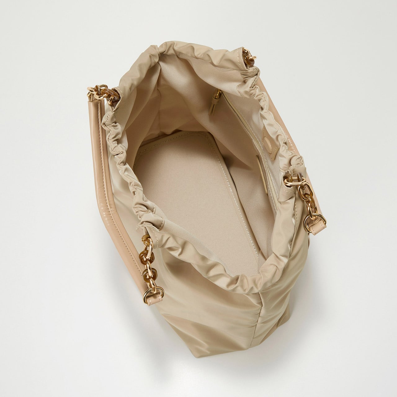 【TREASURE TOPKAPI】コンビチェーン ギャザー ナイロン トートバッグ ベージュ FREE