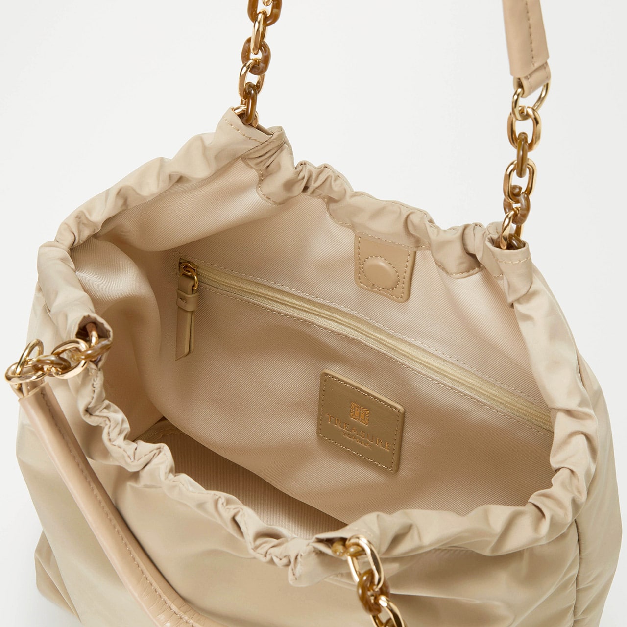 【TREASURE TOPKAPI】コンビチェーン ギャザー ナイロン トートバッグ ベージュ FREE