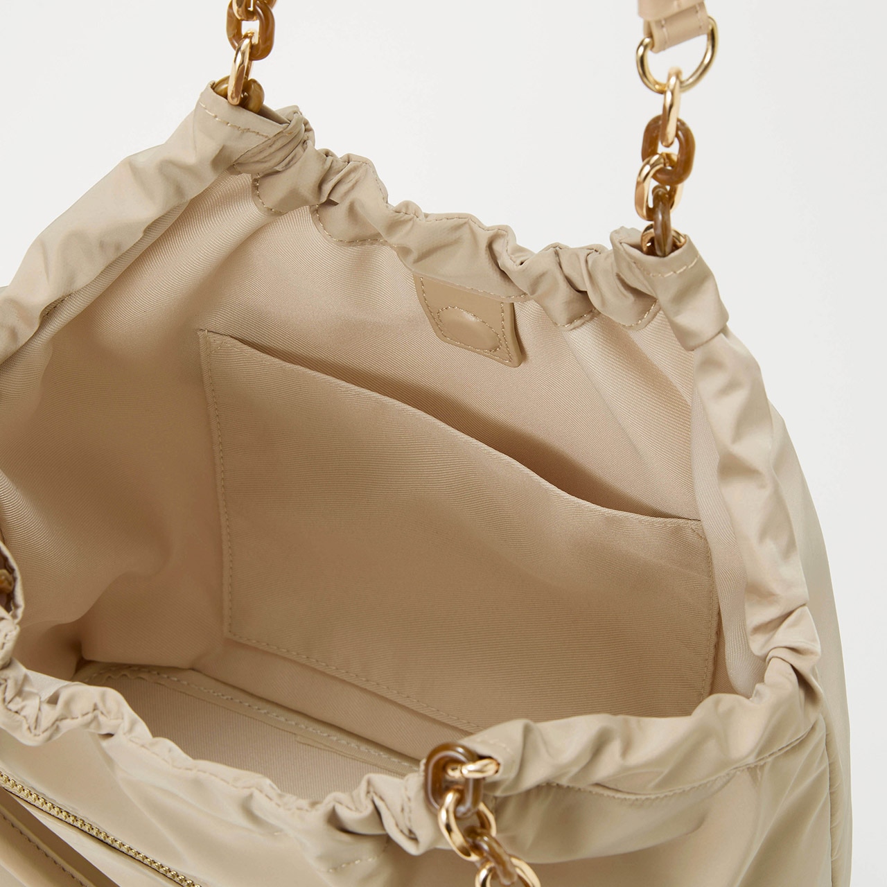 【TREASURE TOPKAPI】コンビチェーン ギャザー ナイロン トートバッグ ベージュ FREE