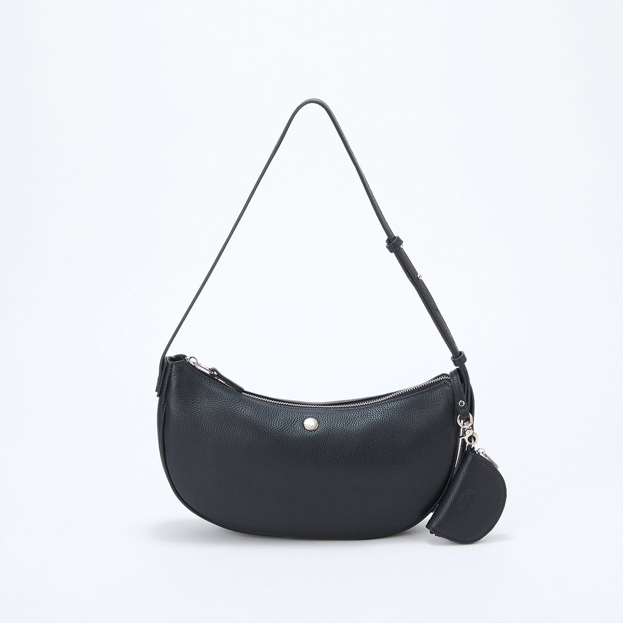 シュリンクレザー ハーフムーン ショルダーバッグ / チャーム付き ブラック FREE