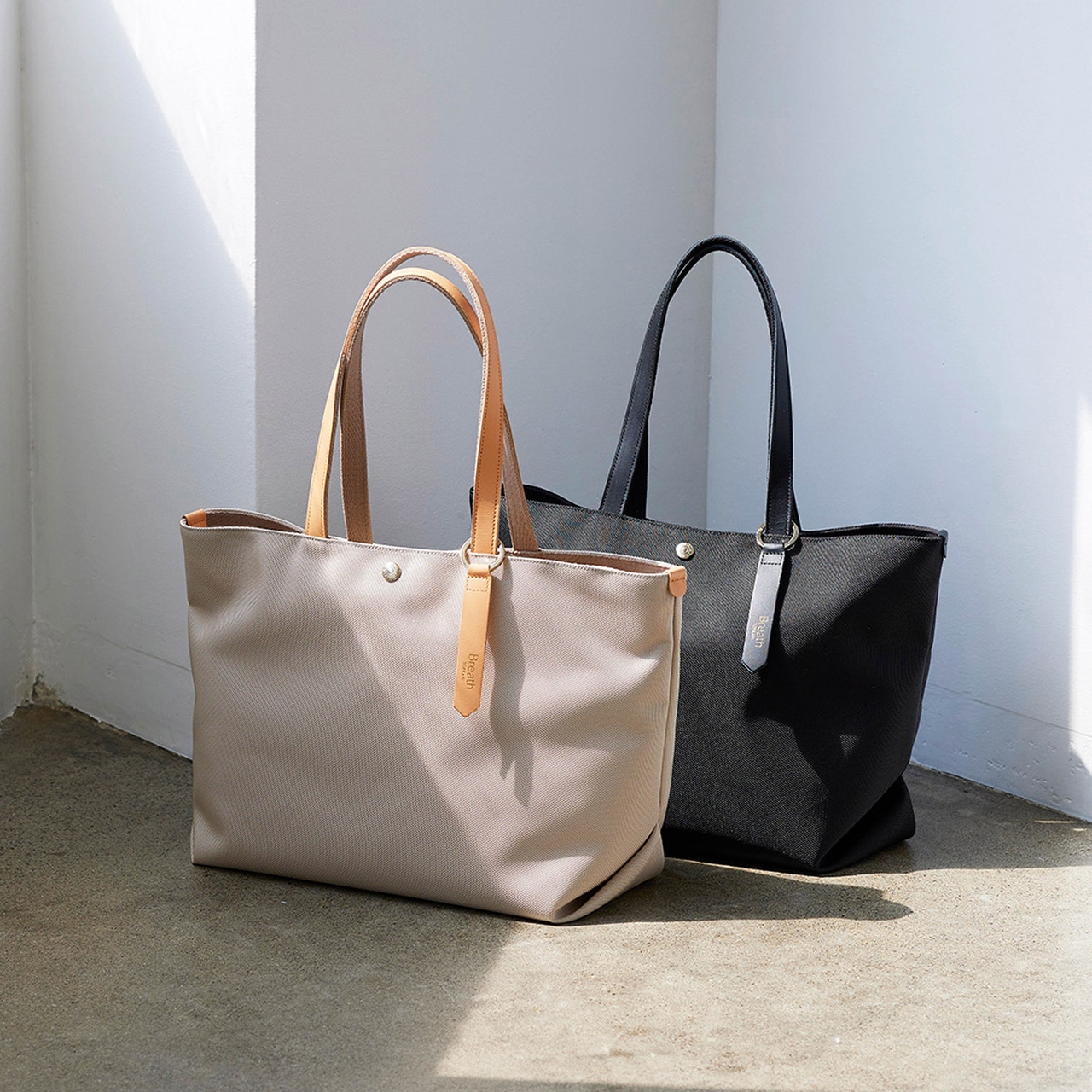 【Breath TOPKAPI】Aerial エアリアル ナイロン カラーストラップ付き A4 トートバッグ /軽量 ライトベージュ FREE