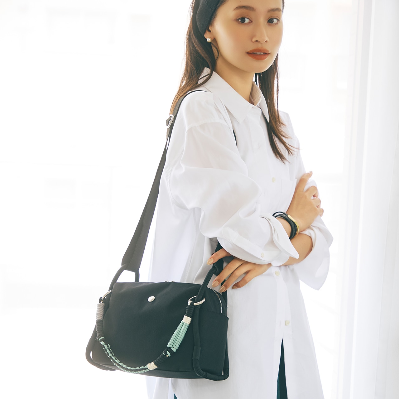 コードチャーム付き ショルダーバッグ ブラック FREE