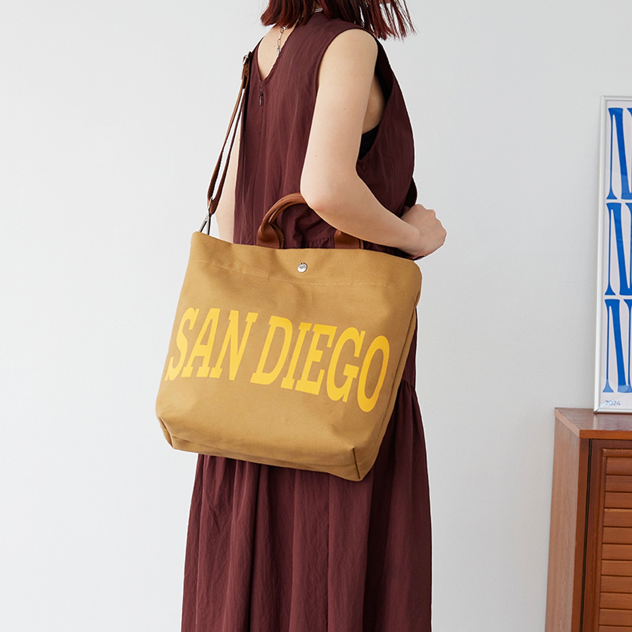 【Breath TOPKAPI】シティ プリント キャンバス スクエアトートバッグ / ショルダー付き ブラウン FREE