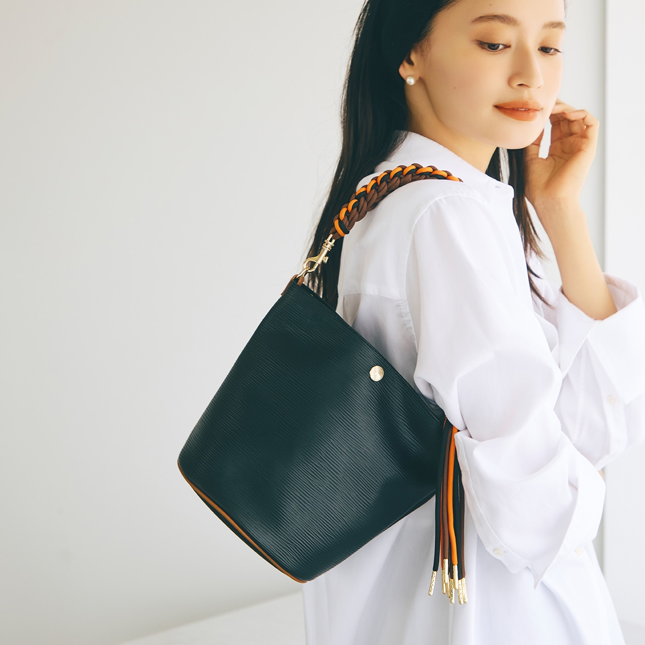 RIPPLE リプル コードハンドル 2way バケツ ショルダーバッグ ブラック FREE