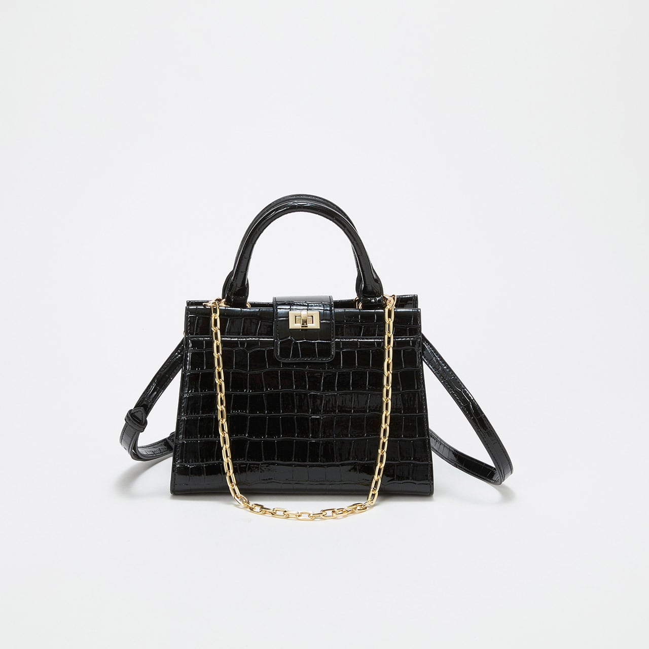 【TREASURE TOPKAPI】クロコ エナメル 2way ハンドバッグ ブラック FREE