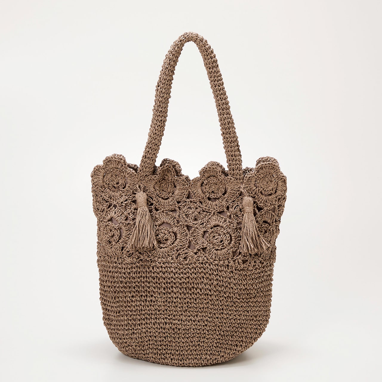 【TREASURE TOPKAPI】フラワーモチーフ ペーパー トートバッグ グレージュ FREE