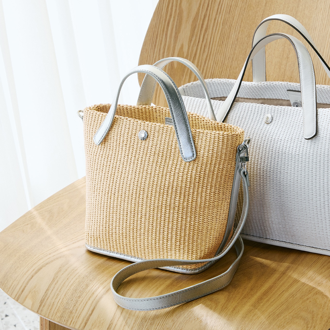 【Breath TOPKAPI】レザーハンドル ショルダー付き トート カゴバッグ ベージュ FREE