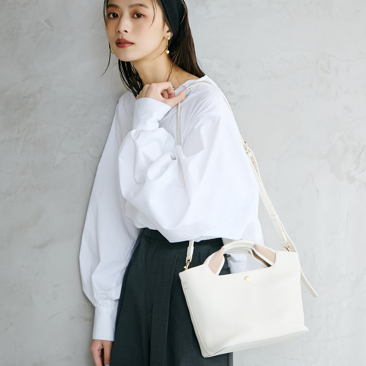 【TREASURE TOPKAPI】ソフトシュリンク テープハンドル ショルダー付きミニ トート バッグ