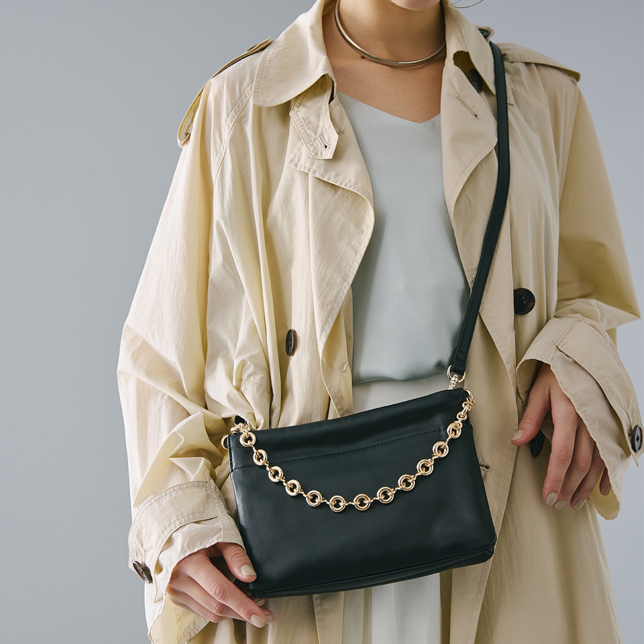 【TREASURE TOPKAPI】スムース レザー チェーン付き スワローマチ ミニ ショルダー バッグ