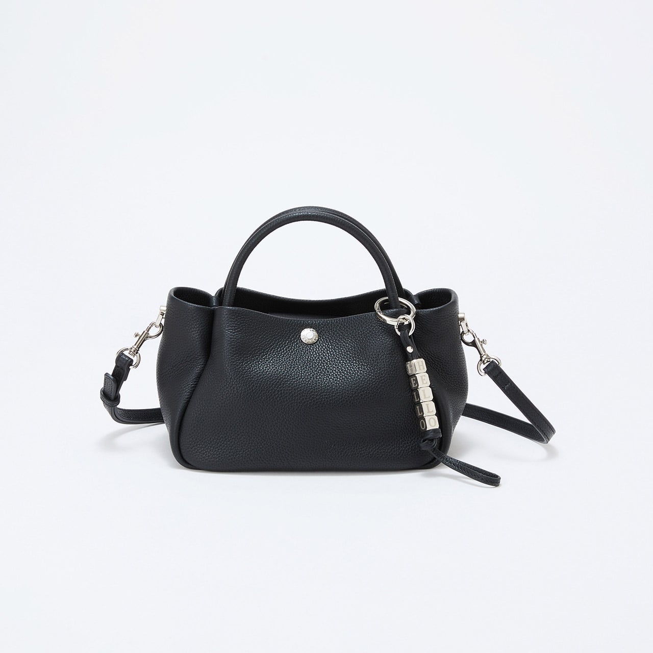 シュリンクレザー ショルダー付き ミニ トートバッグ / チャーム付き