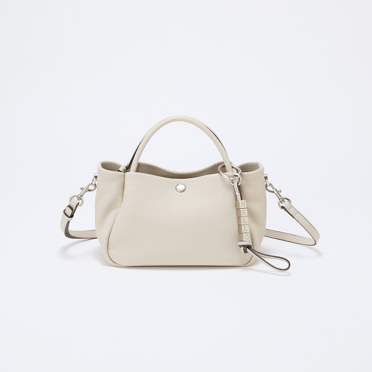 シュリンクレザー ショルダー付き ミニ トートバッグ / チャーム付き