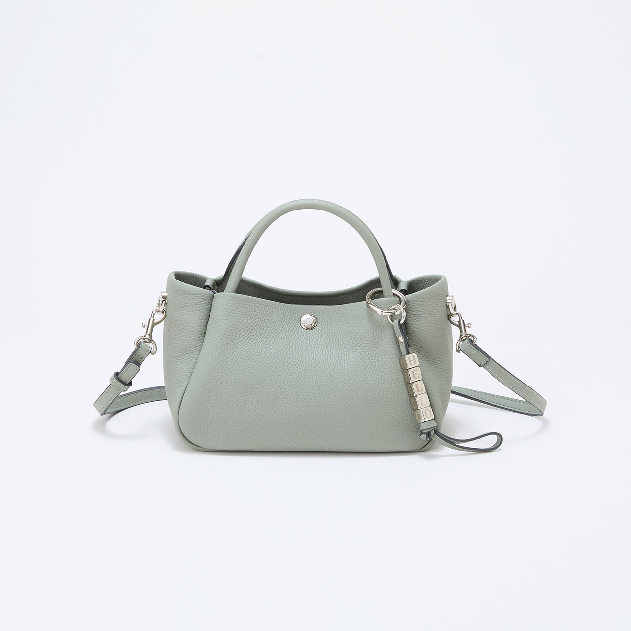 シュリンクレザー ショルダー付き ミニ トートバッグ / チャーム付き