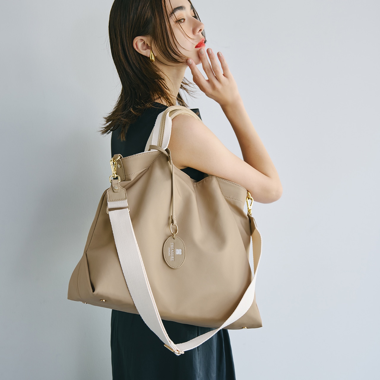 【TREASURE TOPKAPI】ストライプハンドル ナイロン 2way トート バッグ A4対応