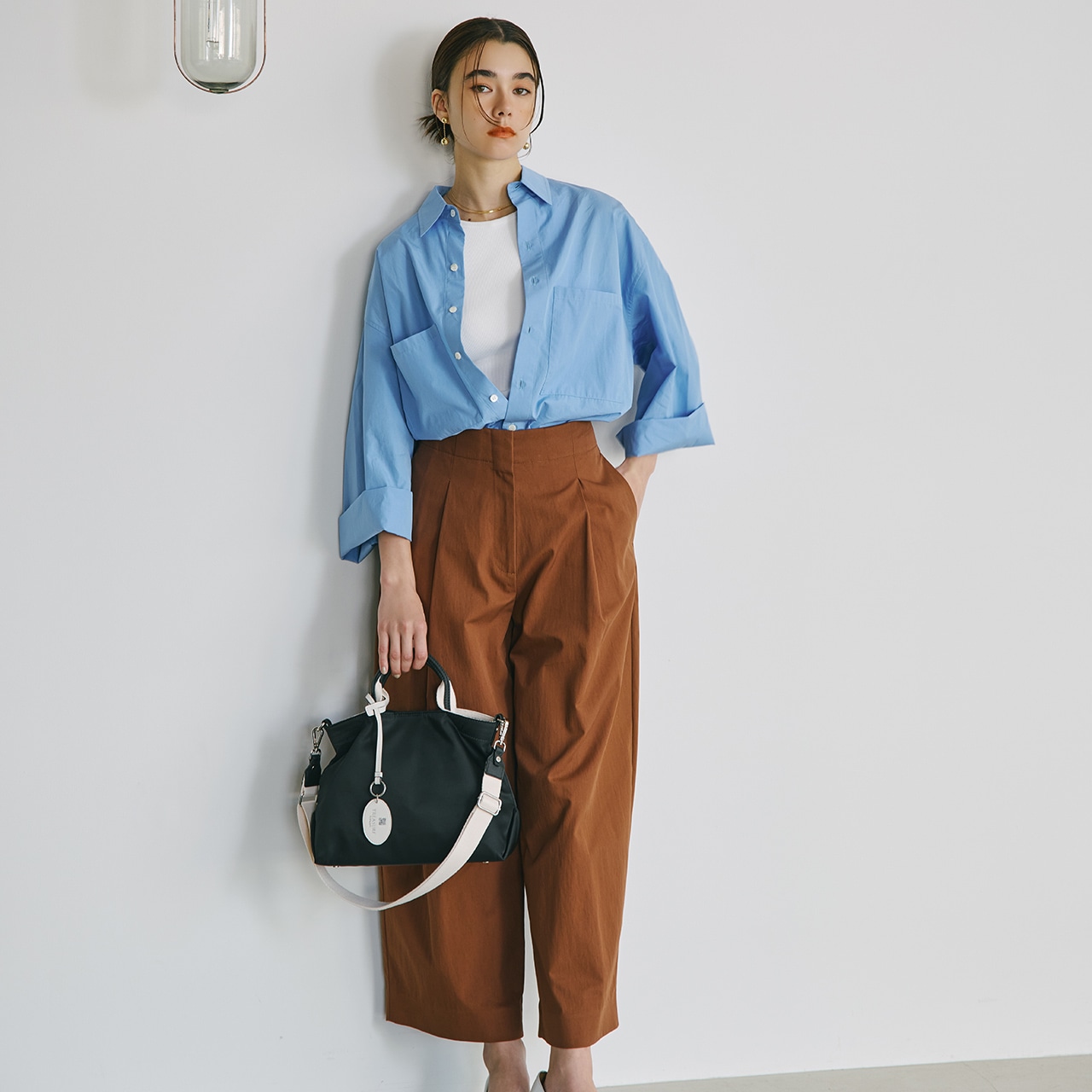 【TREASURE TOPKAPI】ストライプハンドル ナイロン 2way ミニ トート バッグ