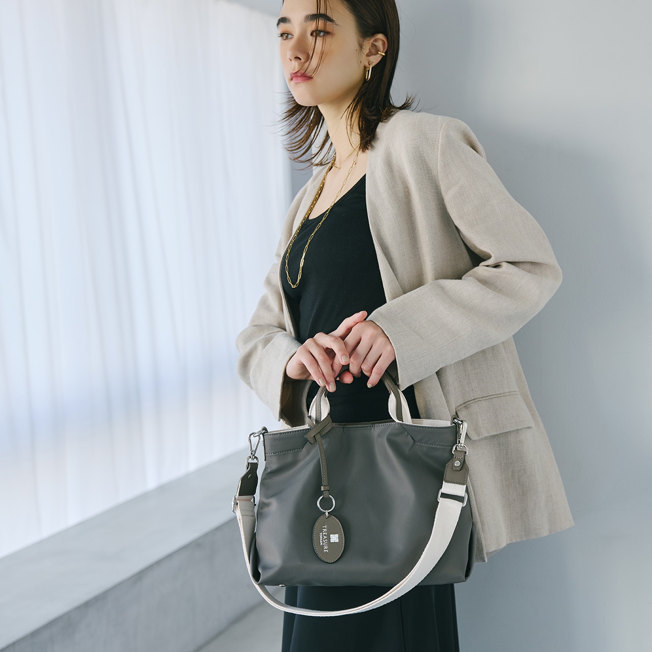 【TREASURE TOPKAPI】ストライプハンドル ナイロン 2way ミニ トート バッグ