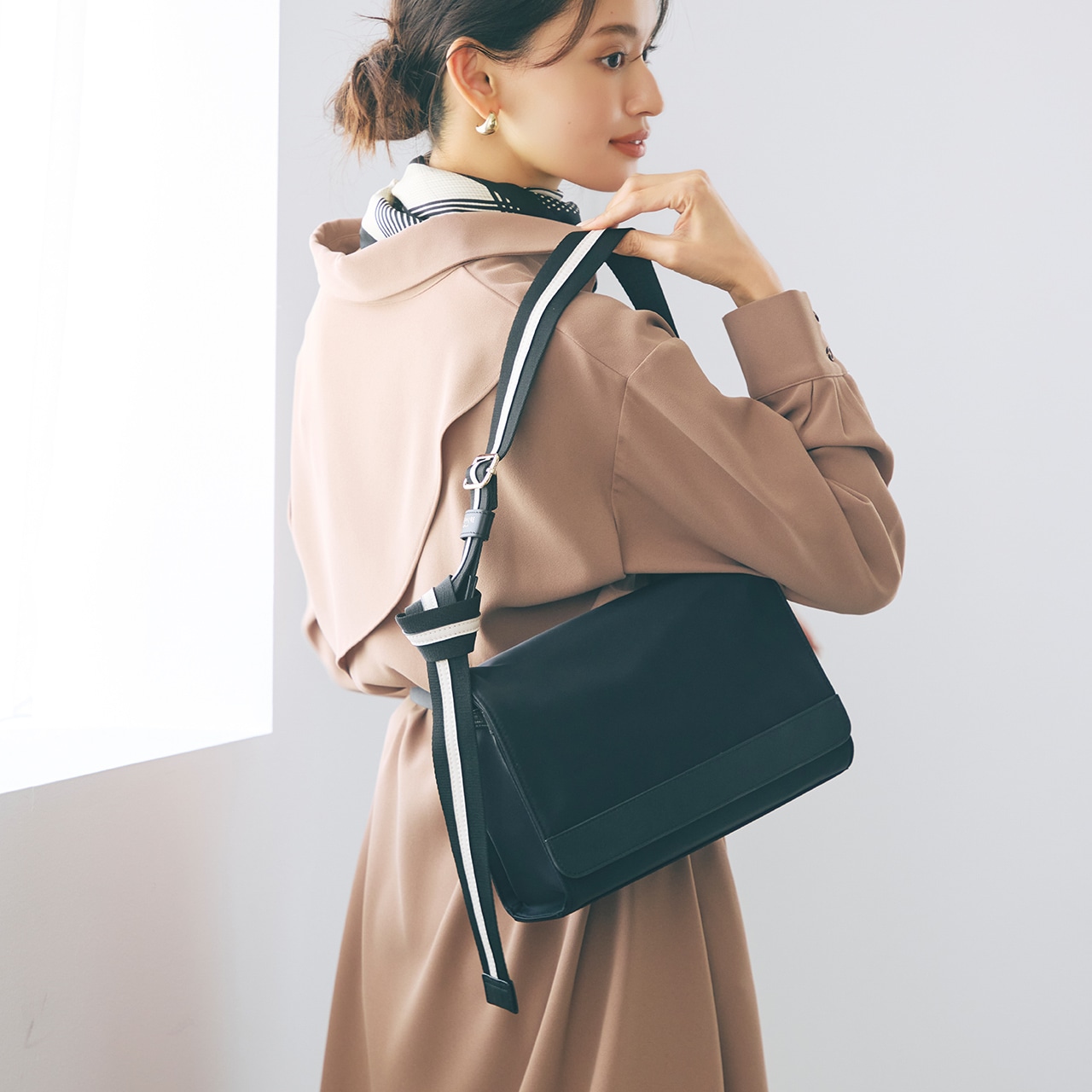 【TREASURE TOPKAPI】ナイロン ストライプ ベルト フラップ ショルダー バッグ