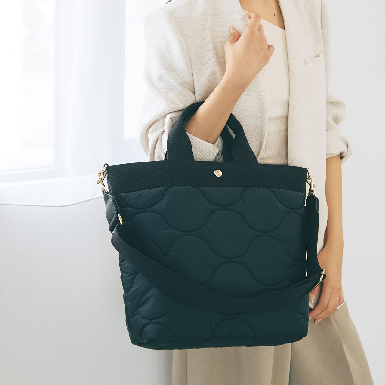 【Breath TOPKAPI】RIPPLE リプル キルティング ショルダー付き 縦型 トートバッグ / 撥水 / 軽量