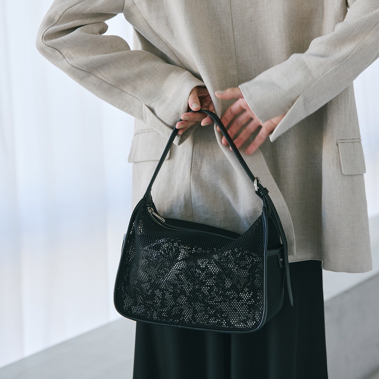 【TREASURE TOPKAPI】プリント 巾着バッグ付き メッシュ ワンハンドルバッグ