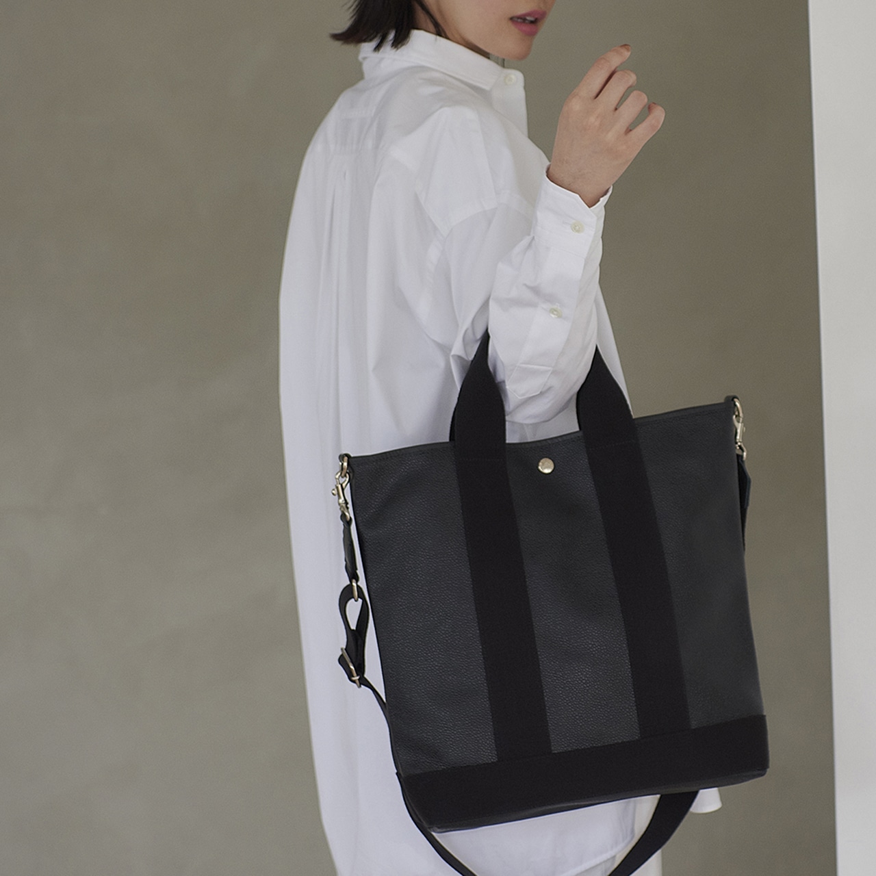 【Breath TOPKAPI】スコッチグレイン ネオレザー 縦型 トート バッグ ショルダー付き L【撥水】