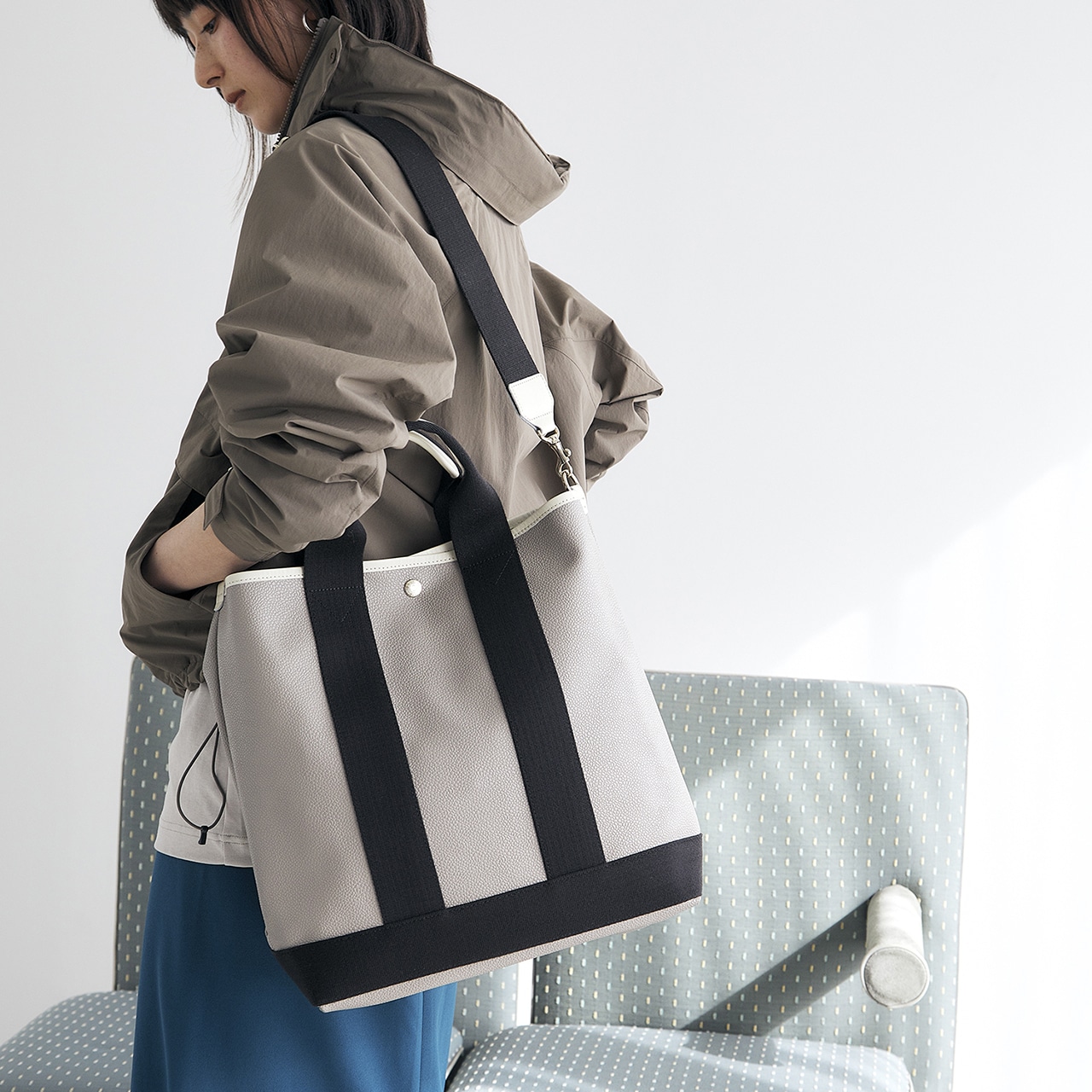 【Breath TOPKAPI】スコッチグレイン ネオレザー 縦型 トート バッグ ショルダー付き L【撥水】