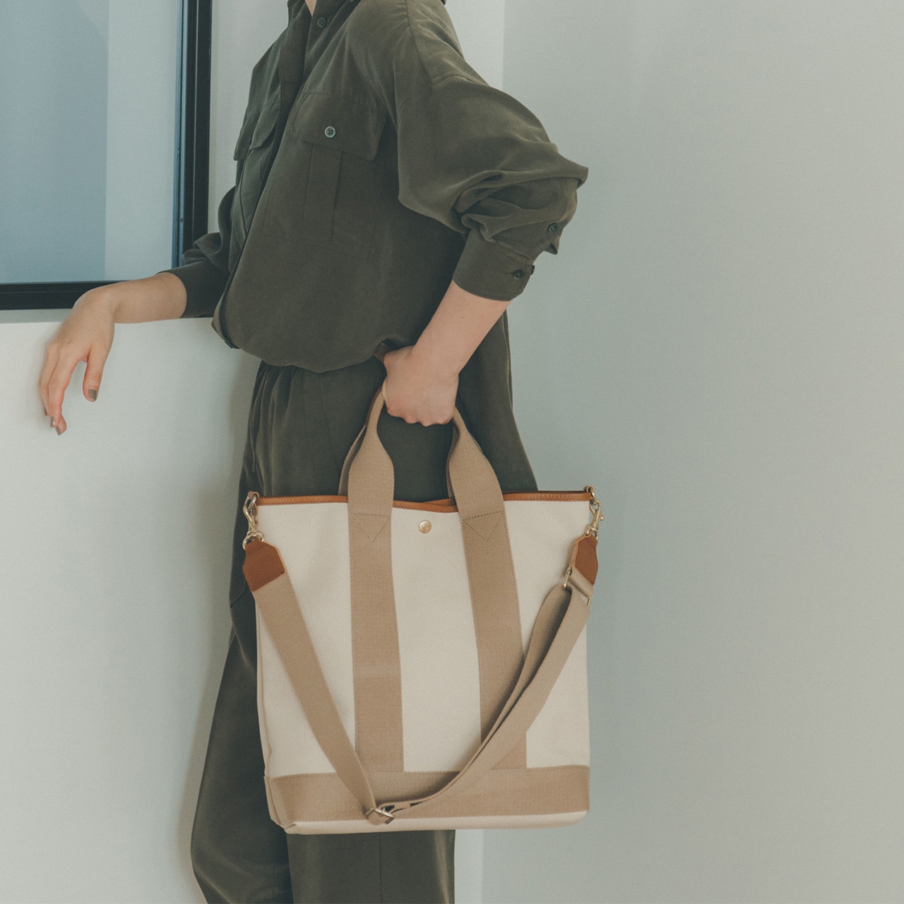 【Breath TOPKAPI】スコッチグレイン ネオレザー 縦型 トート バッグ ショルダー付き L【撥水】