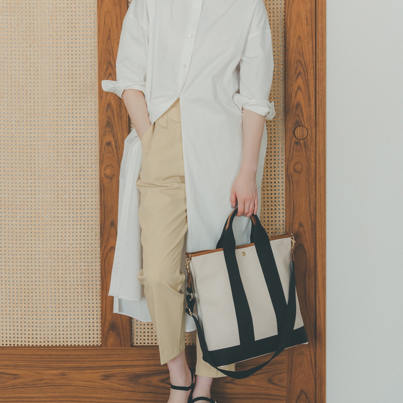 【Breath TOPKAPI】スコッチグレイン ネオレザー 縦型 トート バッグ ショルダー付き L【撥水】