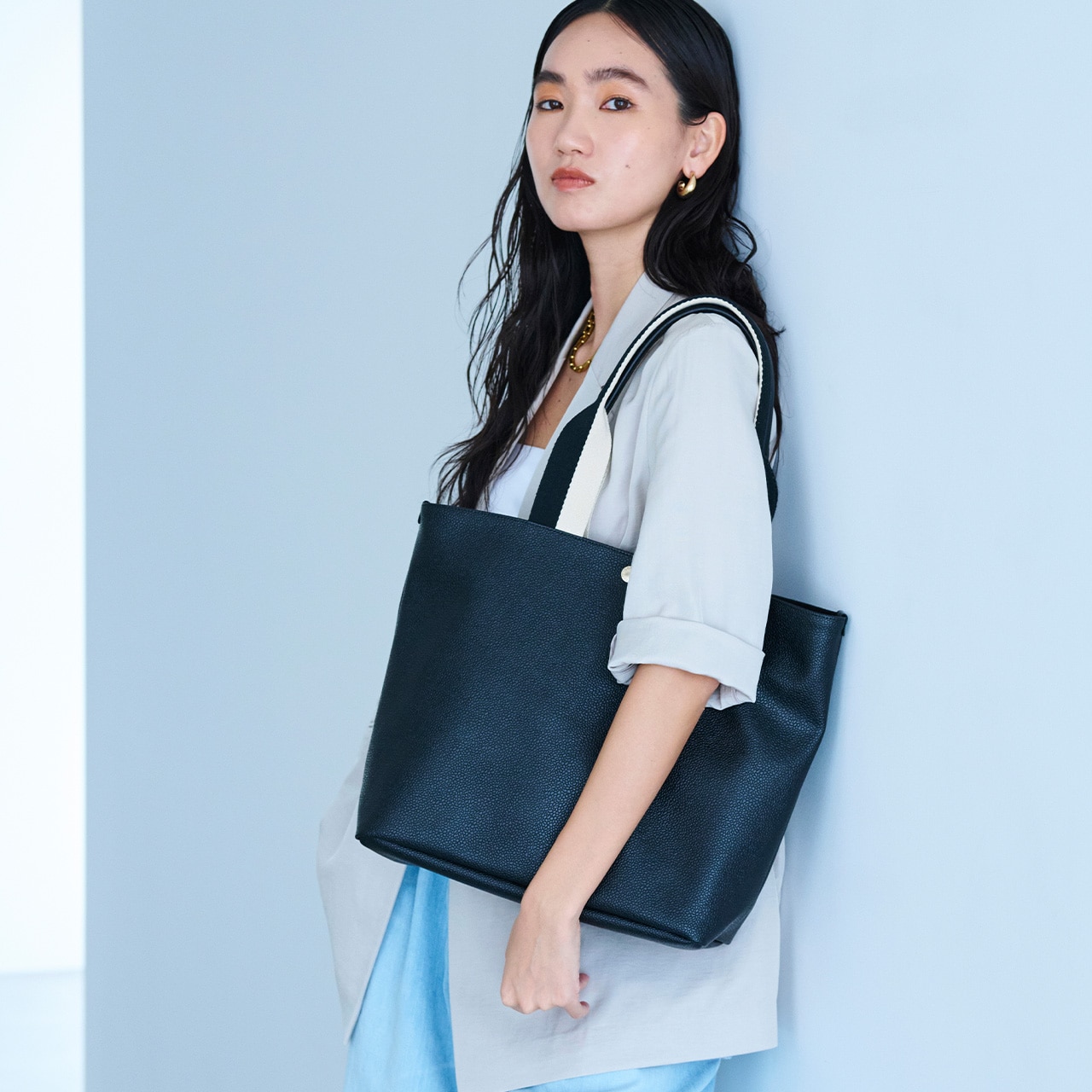 【Breath TOPKAPI】スコッチグレイン プレーン バイカラー ロングハンドル A4 トートバッグ