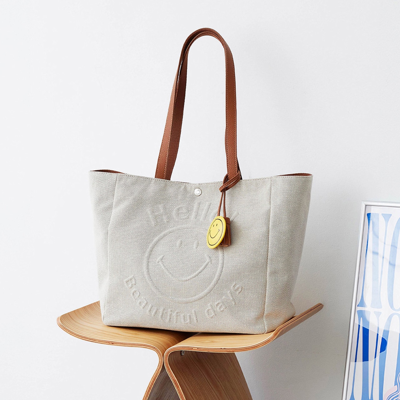 【Breath TOPKAPI】SMILE COLLECTION エンボス スマイル ビッグ トートバッグ /スマイルチャーム付き