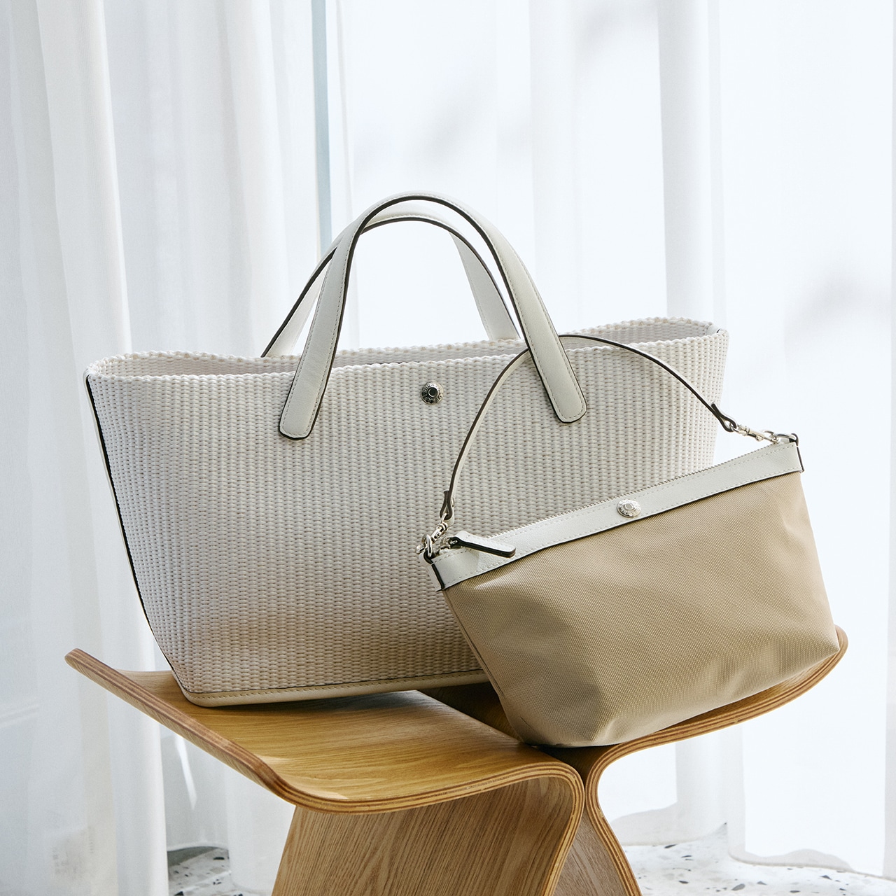 【Breath TOPKAPI】ワイド トート レザーハンドル カゴバッグ / ポーチ付き