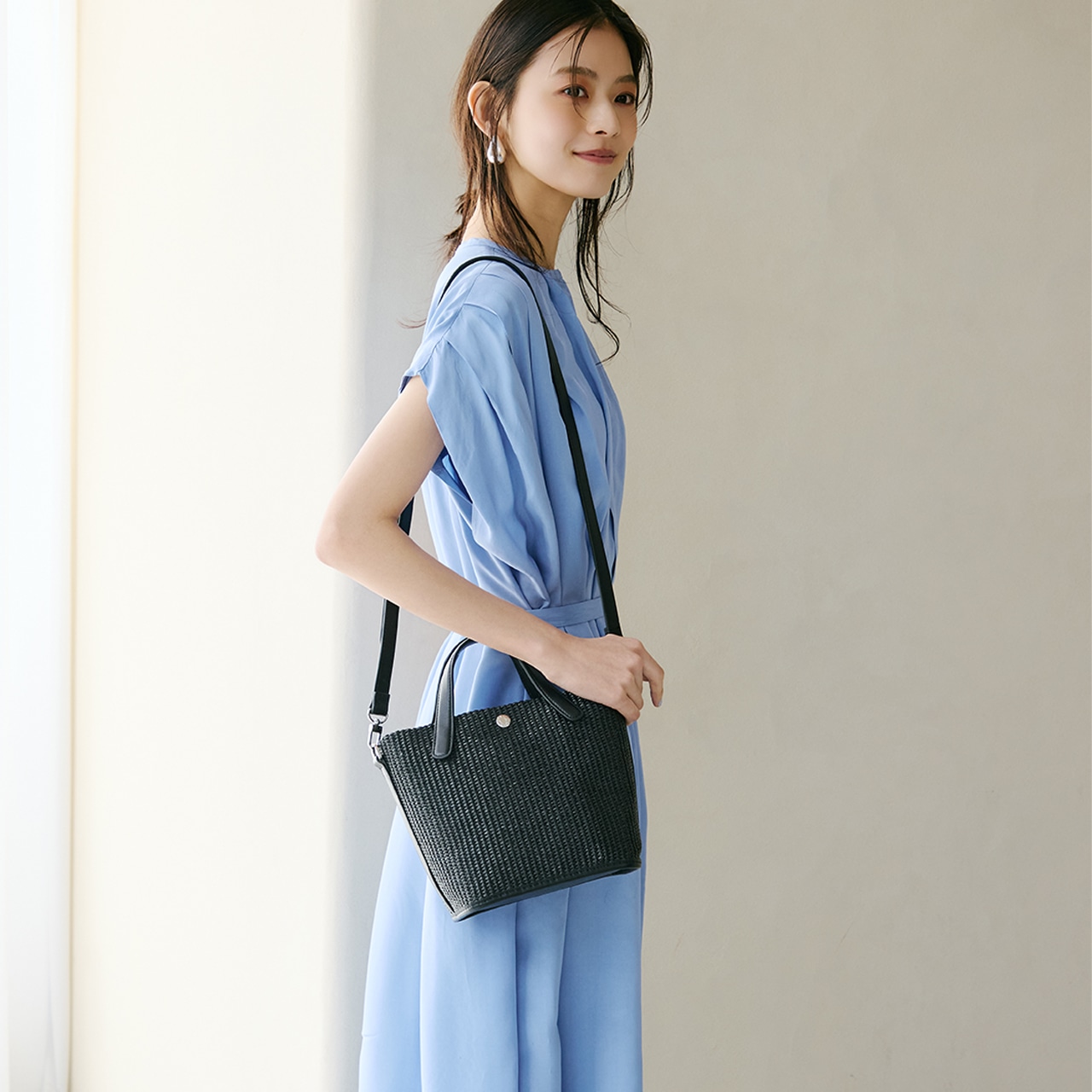 【Breath TOPKAPI】レザーハンドル ショルダー付き トート カゴバッグ