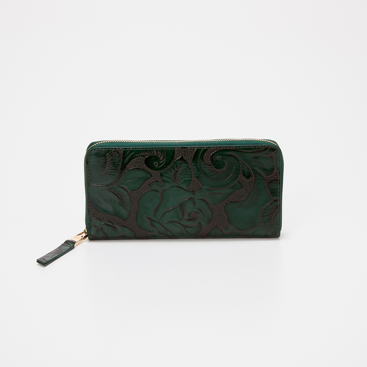 【TREASURE TOPKAPI】ローズエンボス ツヤ レザー ラウンドファスナー 長財布