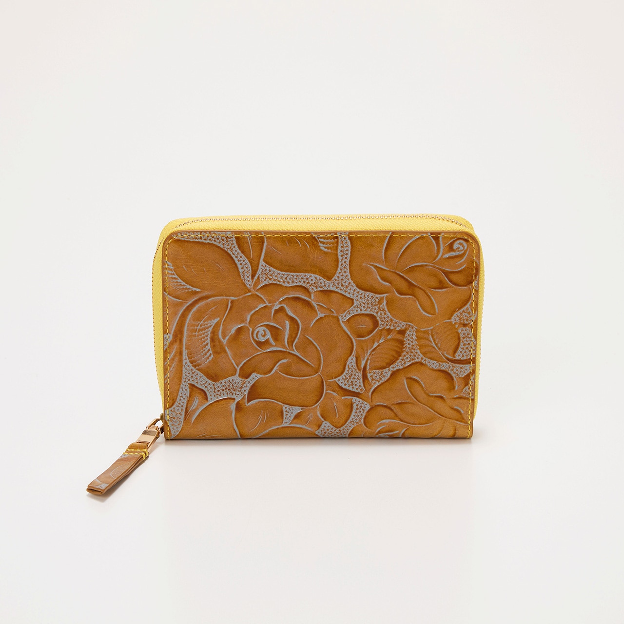 【TREASURE TOPKAPI】ローズエンボス ツヤ レザー ラウンドファスナー 二つ折り財布/パスポート対応