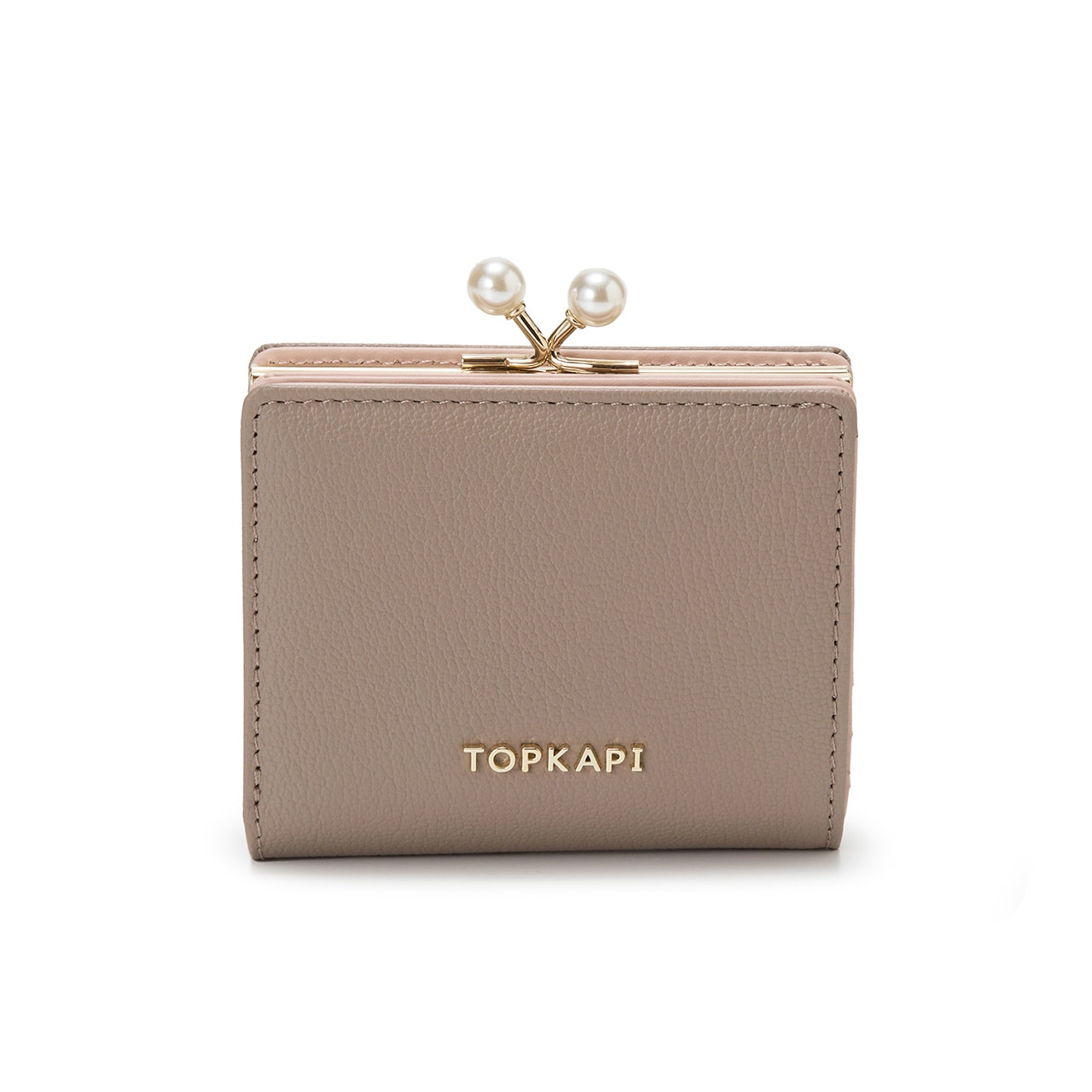 【TOPKAPI】シュリンクレザー パール がま口 二つ折り 財布