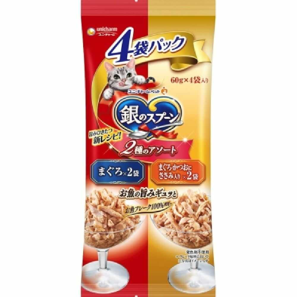 ユニ・チャーム 銀のスプーンパウチ4Pまぐろかつおささみ 240g