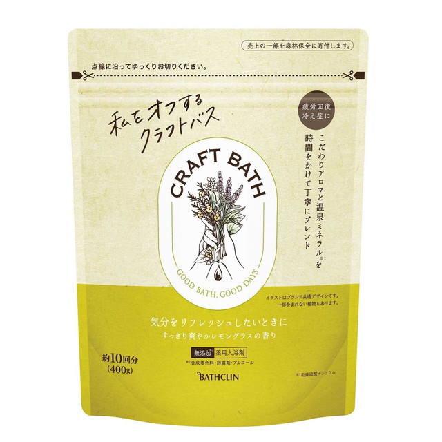 【医薬部外品】バスクリン クラフトバス すっきり爽やかレモングラスの香り 400g