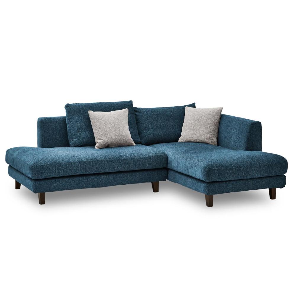 左カウチソファ レイモンズ ブラウン脚タイプ ブルー 【直送品】 返品・キャンセル・他商品と同時購入は不可