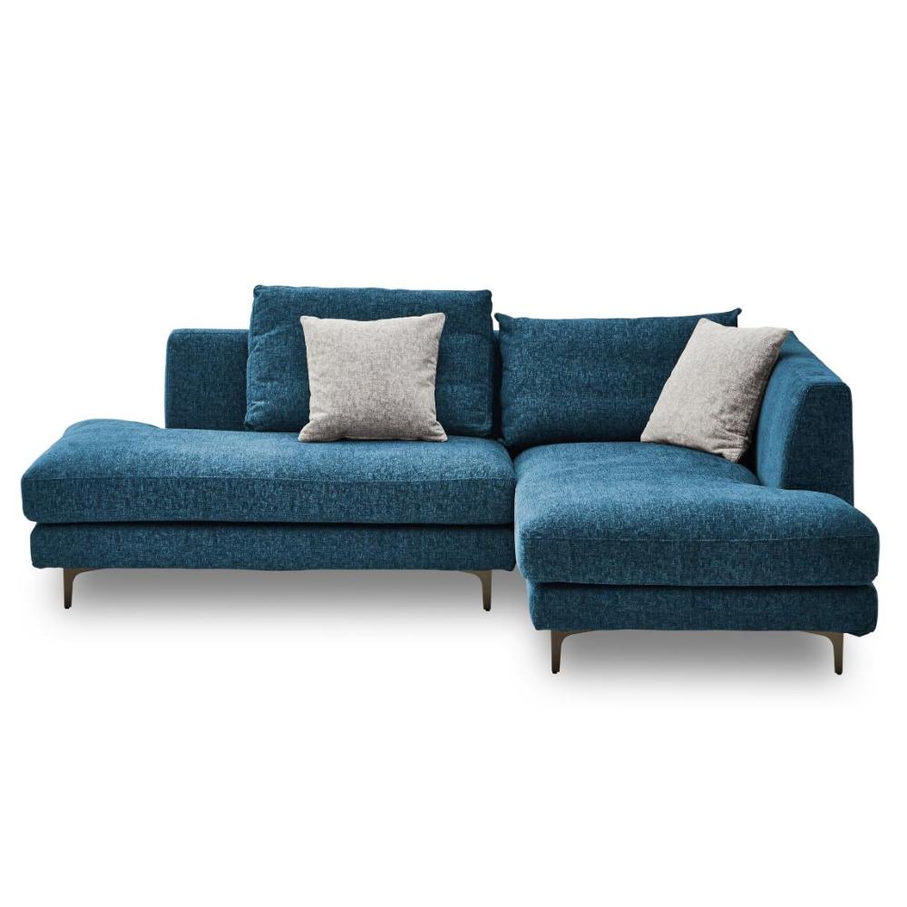 左カウチソファ レイモンズ 鉄脚タイプ ブルー 【直送品】 返品・キャンセル・他商品と同時購入は不可