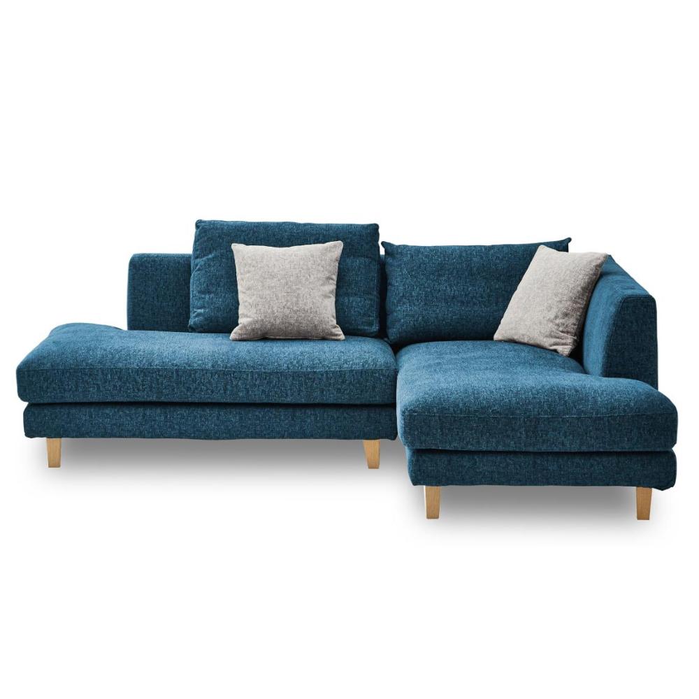 左カウチソファ レイモンズ ナチュラル脚タイプ ブルー 【直送品】 返品・キャンセル・他商品と同時購入は不可
