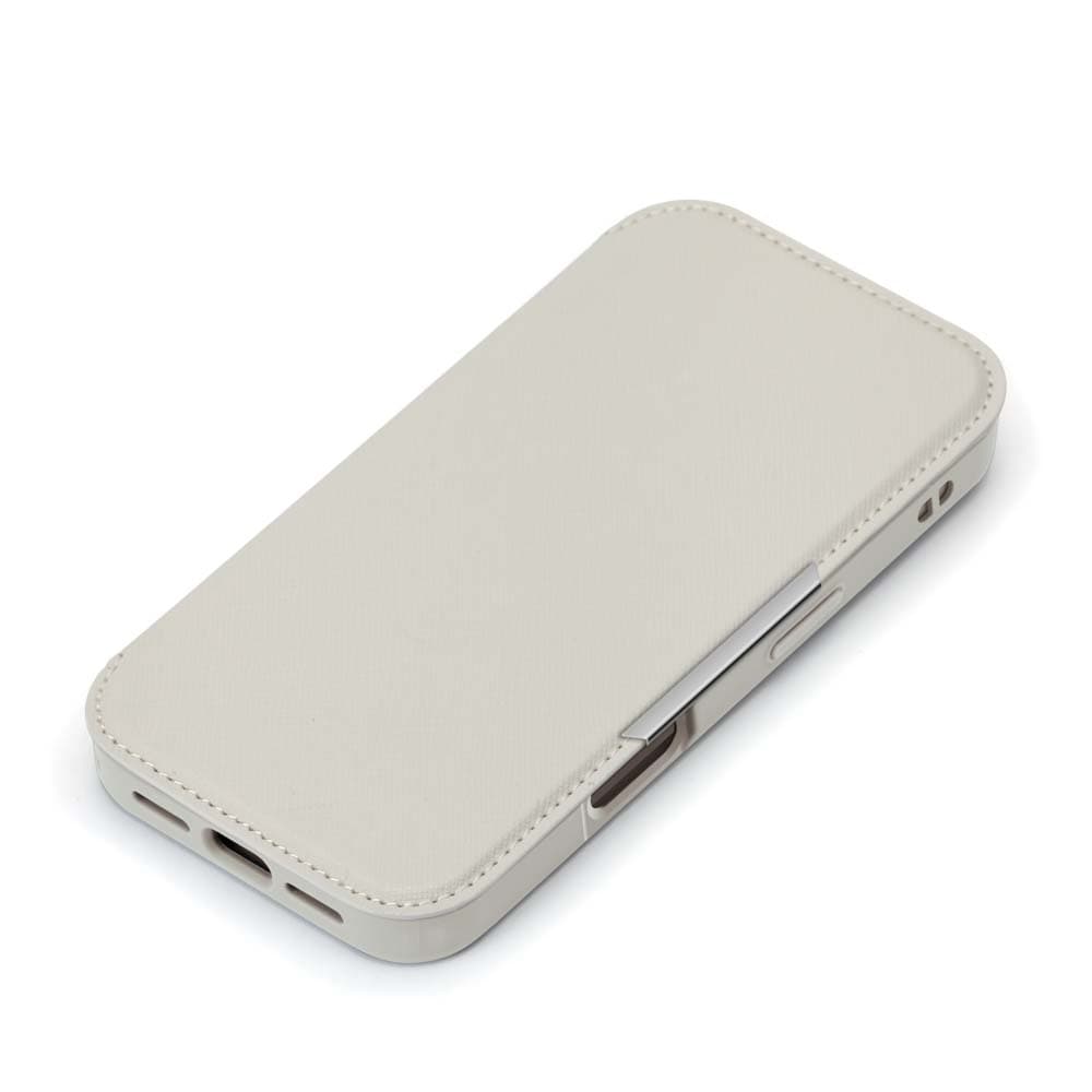 PGA iPhone16用 ガラスフリップケース サフィアーノ調/グレー PG-24AGF05GY 70g