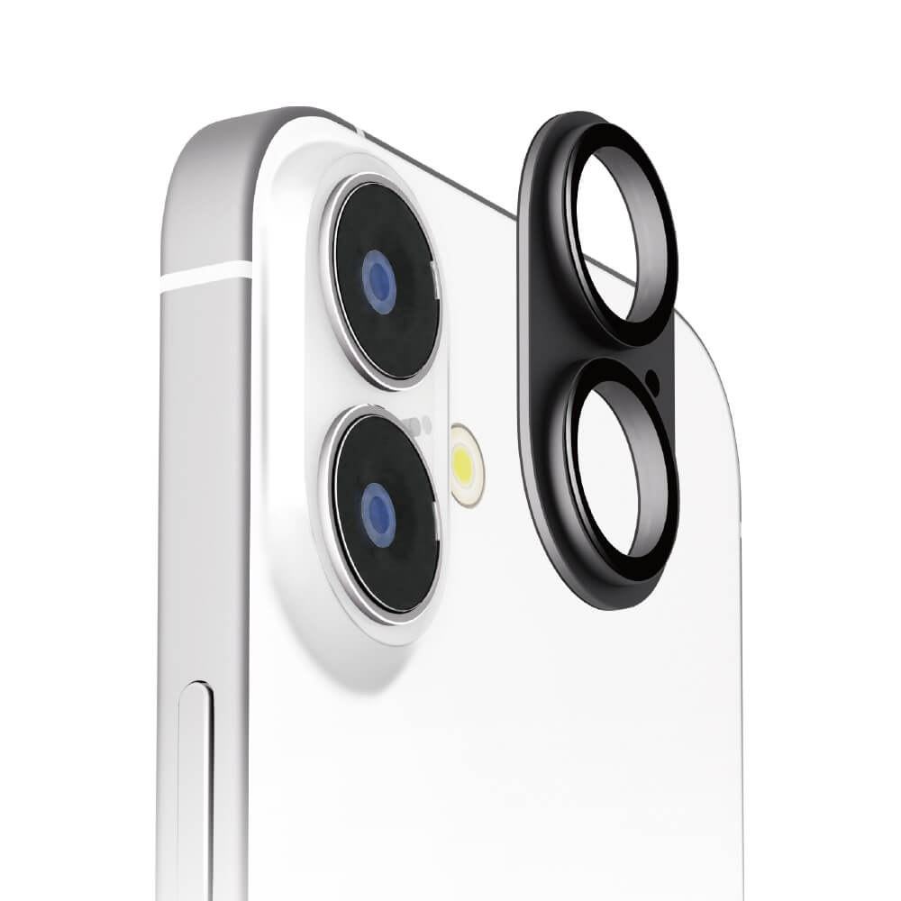 PGA iPhone16/16Plus 2眼カメラ用 カメラフルプロテクター アルミ/ブラック 2g