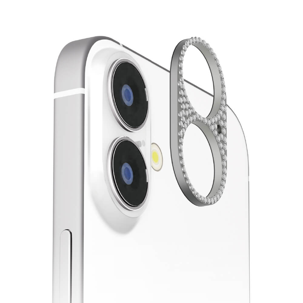 PGA iPhone16/16Plus 2眼カメラ用 カメラレンズフレーム ラインストーン/シルバー 6g