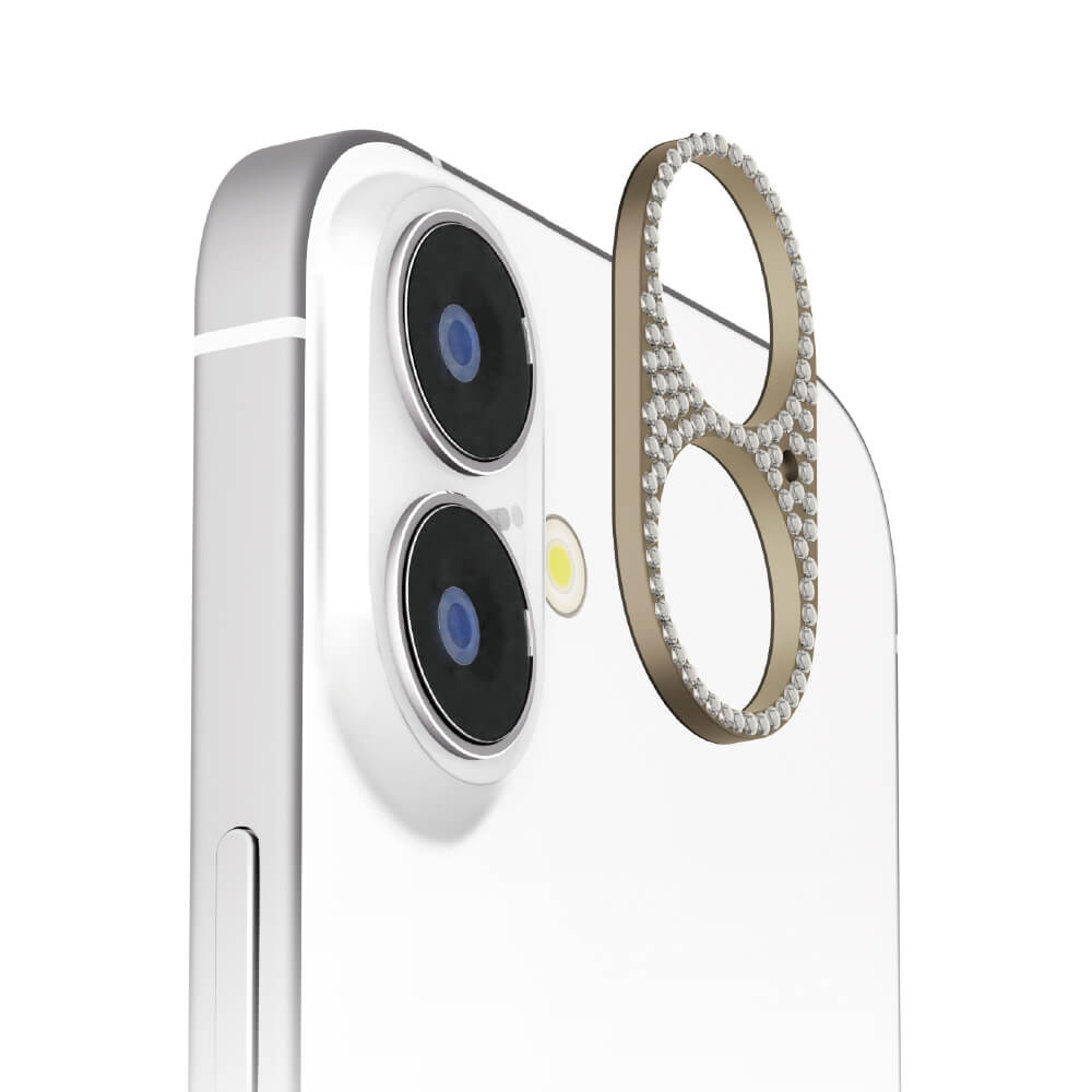 PGA iPhone 16/16Plus 2眼カメラ用 カメラレンズフレーム ラインストーン/ゴールド 6g