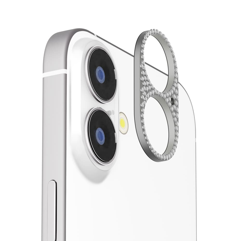PGA iPhone 17/16/16 Plus用 カメラレンズフレーム ラインストーン/シルバー 6g