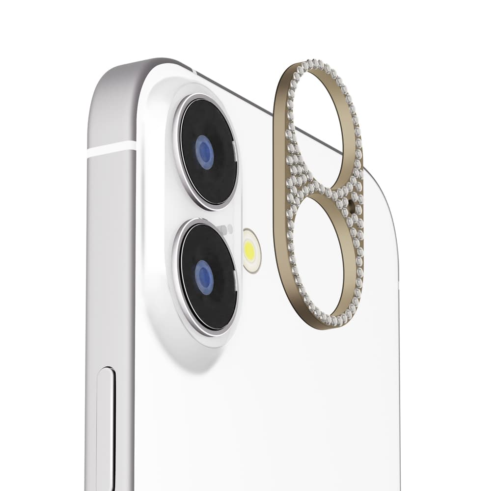 PGA iPhone 17/16/16 Plus用 カメラレンズフレーム ラインストーン/ゴールド 6g