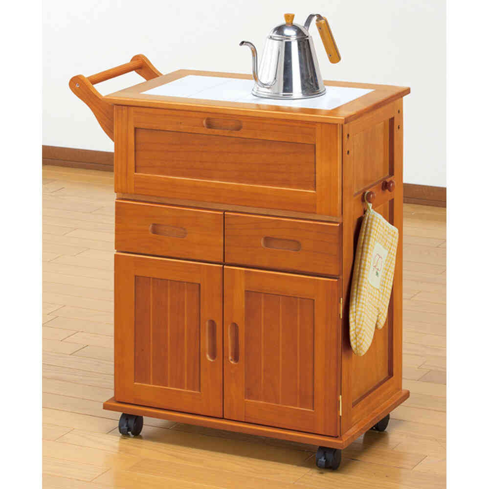 天然木フラップ式キッチンワゴン[03562] メーカー直送 ▼返品・キャンセル不可【他商品との同時購入不可】