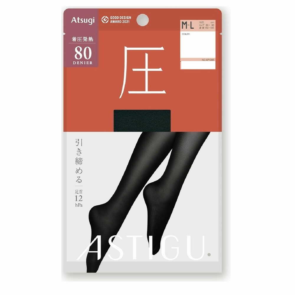 アスティーグ 圧 発熱80デニール ブラック M-L 1足