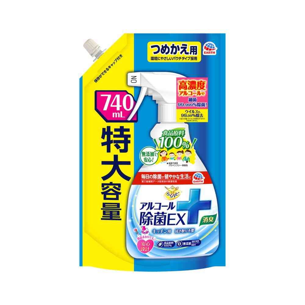 アース製薬 らくハピ アルコール除菌EX つめかえ 740ml